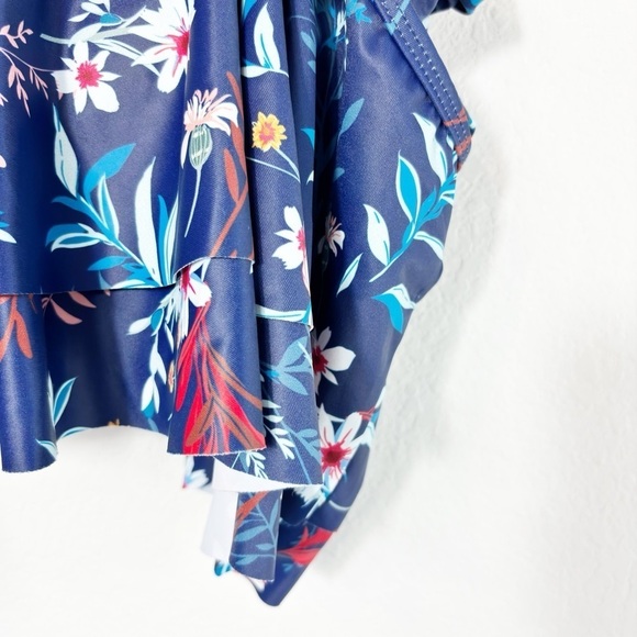 TEMPT ME RUFFLE BIKINI TOP OFF SHOULDER WOMEN SWIM TOP BLUE FLORAL LARGE NEW - Picture 6 of 7